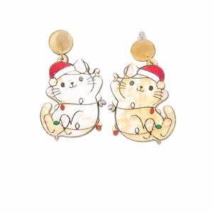 NWOT Holiday Santa Cat Earrings with Festive Lights